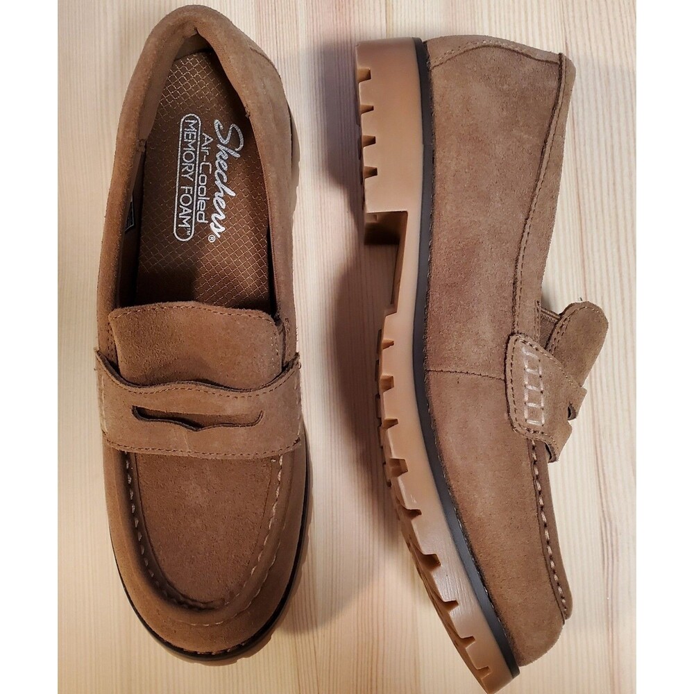 Skechers Womens 9 Cypress Chic Surge Brown Tan Beige Suede Penny Loafers - Picture 9 of 11